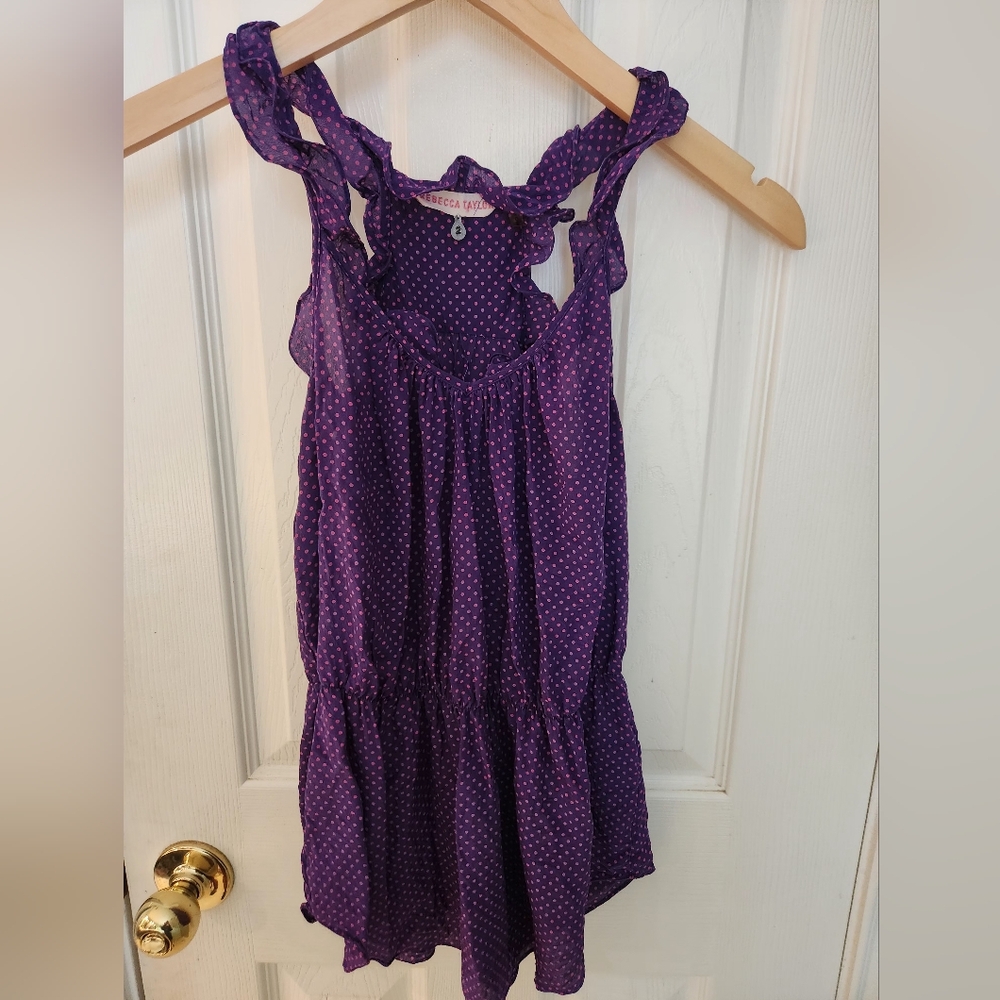 Rebecca Taylor Purple Ruffled Tiered Silk Racerback Babydoll Top